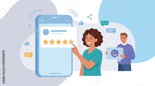 Person rating on smartphone app interface engagement.