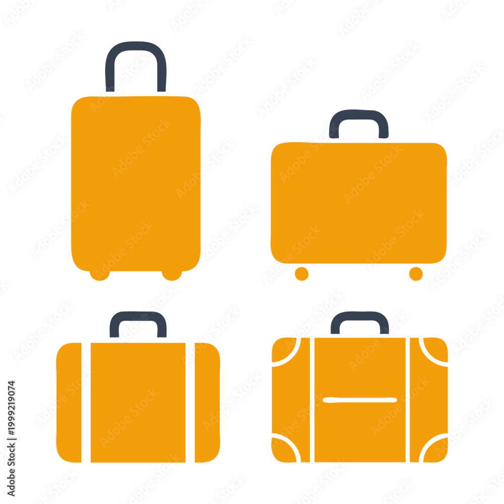 Fototapeta premium Minimal travel suitcase icon with simple body and handle. Clean flat SVG design ideal for travel, tourism, luggage, and vacation-related graphics.