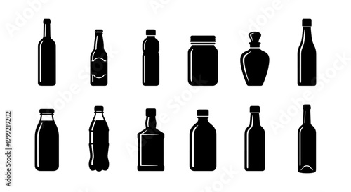 Collection of various black bottle silhouettes