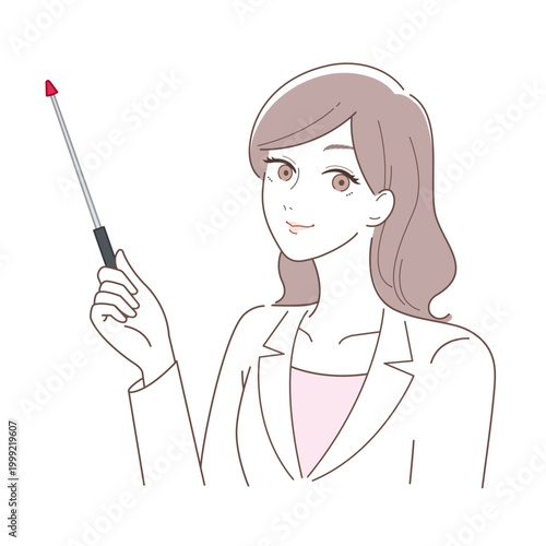 美容の専門家の女性がポイントを解説するイラスト（スキンケアの説明・指導）