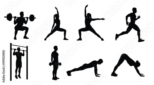 Set of fitness and workout silhouettes