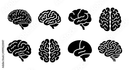 Collection of black and white brain illustrations
