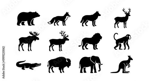 Collection of various animal silhouettes on for design use