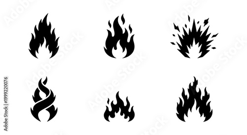 Collection of various flame icons in different styles and shapes