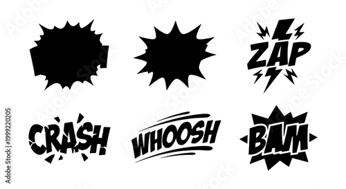 Comic book sound effects with crash zap and bam