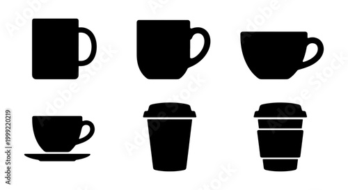 Collection of black coffee cup silhouettes
