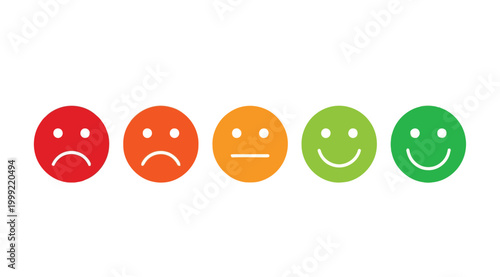 Set of feedback rating emoticons from sad to happy, customer satisfaction scale