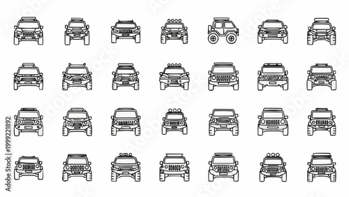 Canvas-taulu Collection of various car models viewed from the front, showcasing diverse vehicle designs