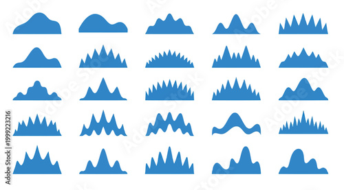 Set of abstract wave shapes, sound waves, and frequency lines
