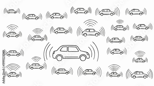 Autonomous vehicle communication network outline drawing.