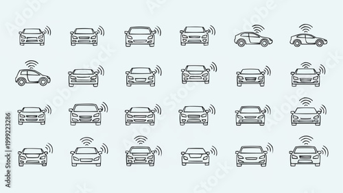 Autonomous Vehicles and Smart Car Technology Icons Set.