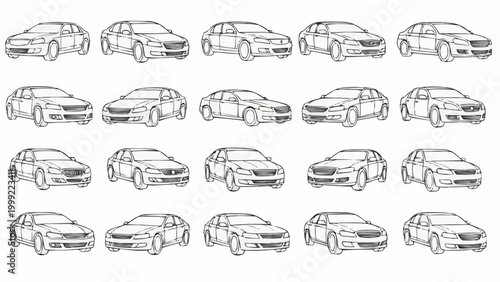 Collection of Hand-Drawn Car Sketches in Various Styles.