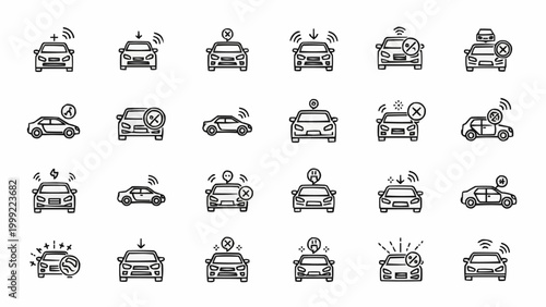 Autonomous Car Icons Set - Self-Driving Vehicles, Smart Transportation, and Advanced Automotive Technology.