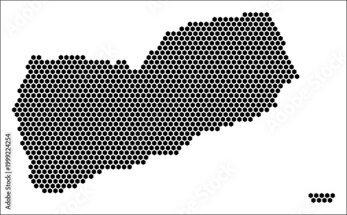 Yemen hexagon map. Plain black and white dotted shape template. Country tiny hexagon cells. Yemen flat honeycomb template. Vector Illustration.