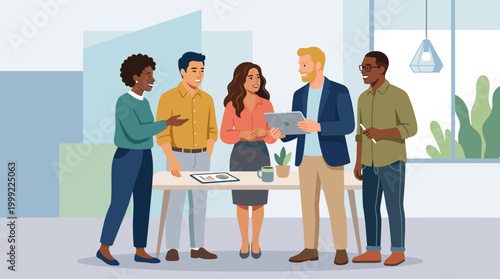 Diverse business team collaborating during a meeting.