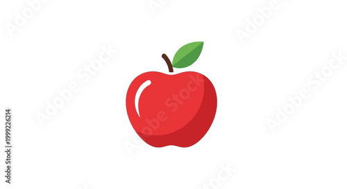 Fresh red apple with green leaf.