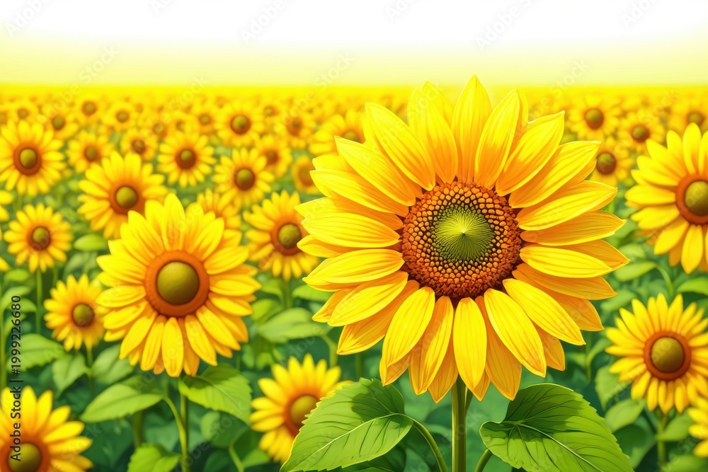 Obraz premium Vibrant Sunflower Field Under Bright Sunlight