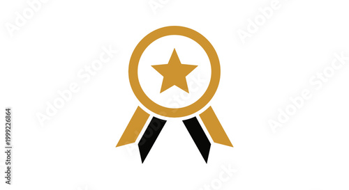 Golden Star Award Ribbon Icon Symbol.