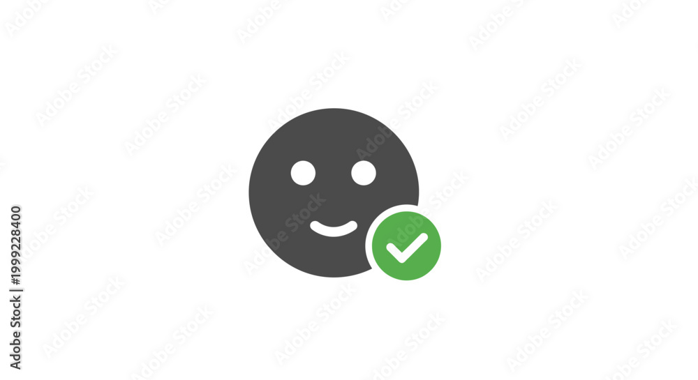 Fototapeta premium Smiling Face Emoticon with Check Mark.