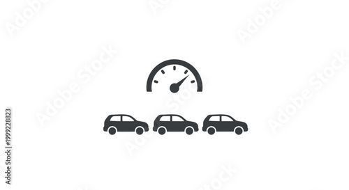 Speedometer and car silhouettes in motion.