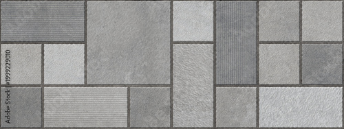 Modern grey stone paving texture, geometric slate tile pattern background, architectural concrete floor slabs for outdoor landscaping and patio design