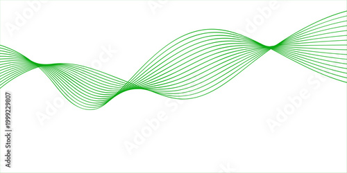 A digital vector design featuring a green bow tie and ribbon flowing over an abstract blue wave backdrop with light curve lines and a swirl pattern element for a modern business technology wallpaper