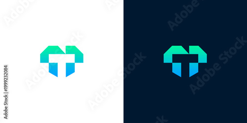 Modern geometric abstract logo design featuring intersecting shapes in a vibrant blue-green gradient, ideal for innovative technology, digital services, and corporate branding identity