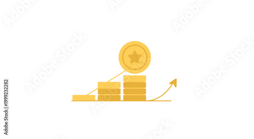 Golden coins stacked with growth graph.