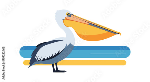 A cartoon pelican with a large orange beak