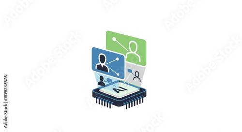 Microchip with digital icons on top.