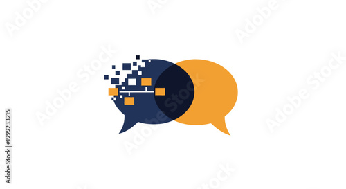 Colorful speech bubbles with pixels.