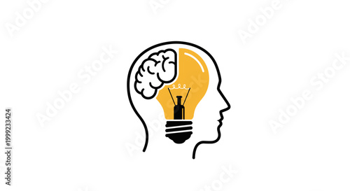 Photos Creative Brain with Light Bulb Idea.