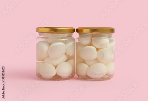 Jars with fresh boiled quai...
