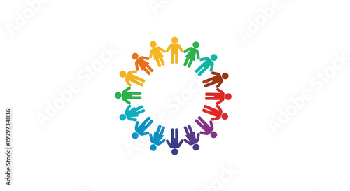 Diverse people holding hands in circle.