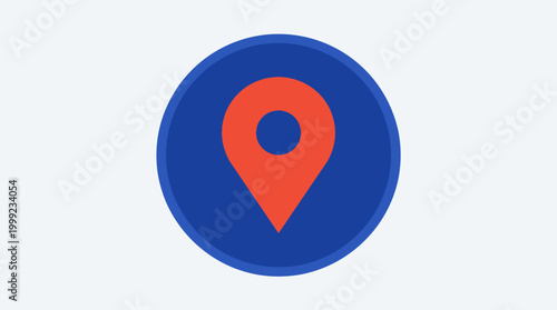 Circular location marker icon in blue and red, symbolizing navigation and mapping services