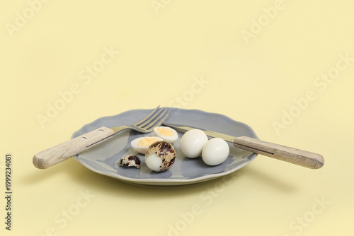 Plate with fresh boiled qua...