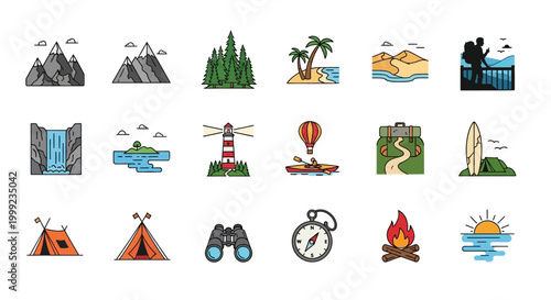 Fotografija Travel icons set for adventure seekers.