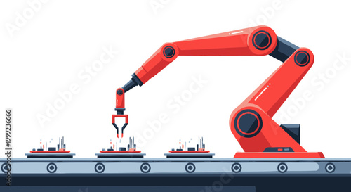 Robotic Arm on Assembly Line Manufacturing Electronics