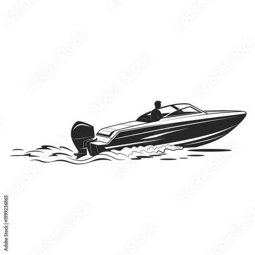 Modern speedboat vector illustration, fast motorboat on ocean waves, luxury nautical transport and aquatic recreation