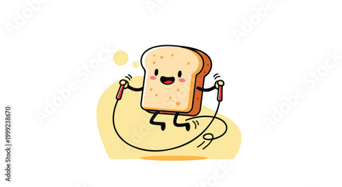 A cartoon slice of bread jumping rope