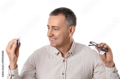 Happy mature man with conta...