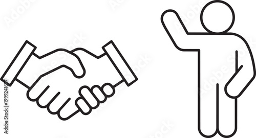 Business Agreement Handshake: An illustration depicts a handshake alongside a figure. Emphasizing business agreements, unity, and support.