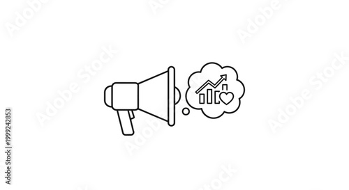 Megaphone with Thought Bubble and Chart.