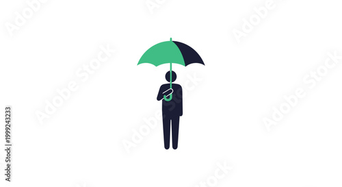 Man Standing Under Umbrella Protection Concept.