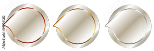 シンプルで洗練された円形メタリックフレームと吹き出し風ラベルのセット 銀と金の高級装飾デザイン素材