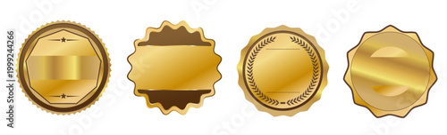 高級感のある金色の認証バッジとラベルデザインセット 光沢メタリック質感のエンブレムテンプレート素材集