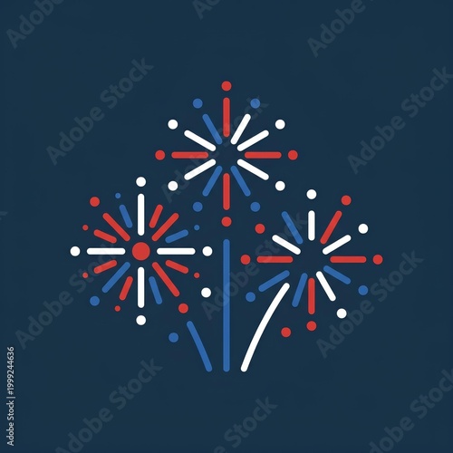 Minimalist flat icon of colorful fireworks exploding in night sky