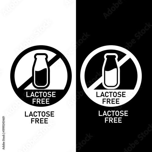 Canvastavla Lactose Free No Milk Bottle Prohibition Icon Black White Set