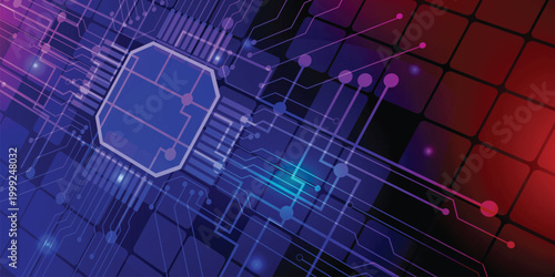 Abstract technology background with circuit board and microchip