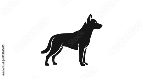 Silhouette of a German Shepherd dog standing, vector illustration, isolated on white background